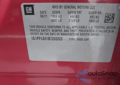 2011 Chevrolet Cruze 1Lt from USA, damaged, VIN 1G1PF5S91B7293223